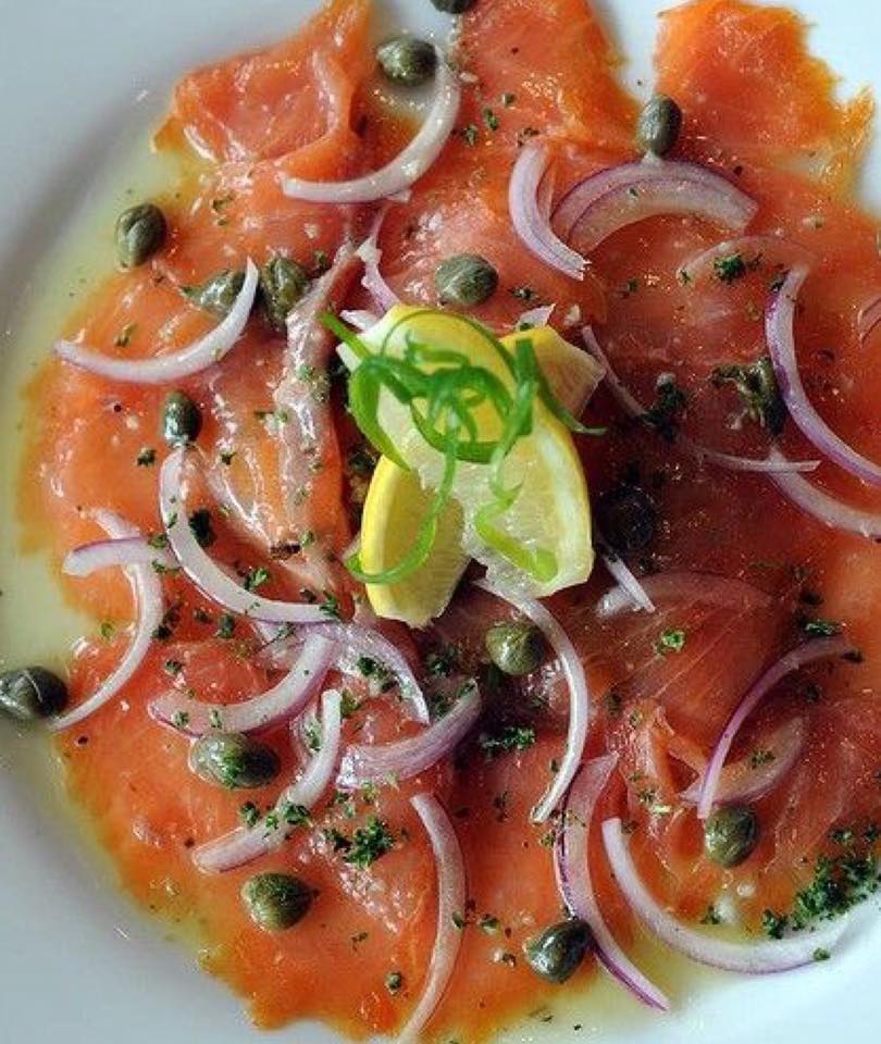 Smoked salmon with olive oil capers and Pepperberry